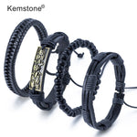 Kemstone Retro Multi-layer Brown Black Beads PU Leather Wrap Bracelets Jewelry Gift for Men