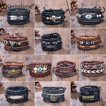 Kemstone Retro Multi-layer Brown Black Beads PU Leather Wrap Bracelets Jewelry Gift for Men